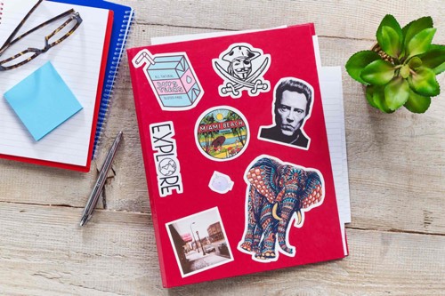 On-demand stickers are perfect for work or school folders