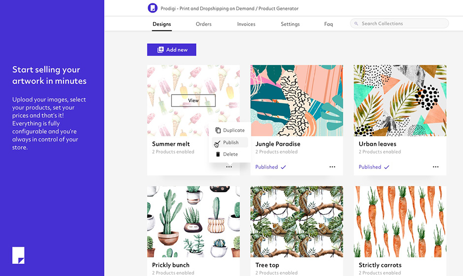 Start selling your artwork in minutes with the Prodigi Shopify app